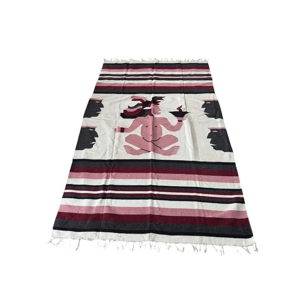 Southwestern Tapestry Blanket Art Hand Woven (?) Fringe Wall Hanging Rug READ‎